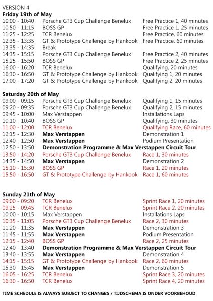 TIJDSCHEMA Jumbo Racedagen driven by Max Verstappen op Zandvoort inclusief supportprogramma