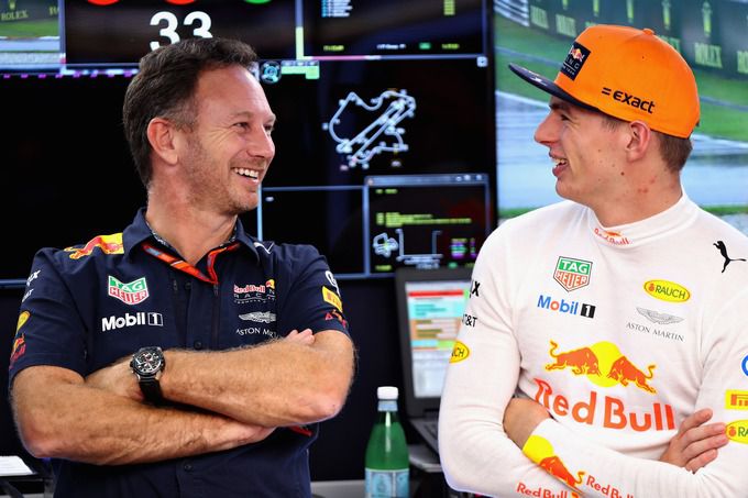 Christian Horner en Max Verstappen Red Bull Racing