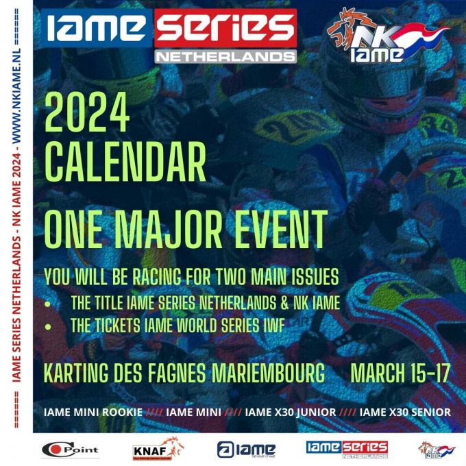 Kalender NK IAME 2024 1 NK race op Mariembourg van 1517 maart 2024 en