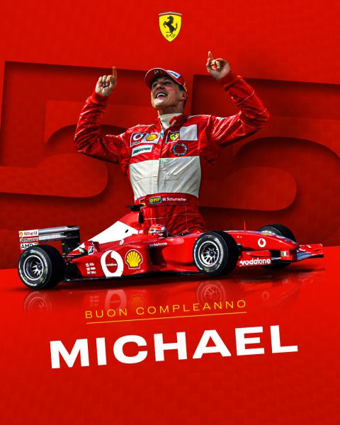 Michael Schumacher Happy 55e birthday F1 Bon Compleanno bron Scuderia Ferrari