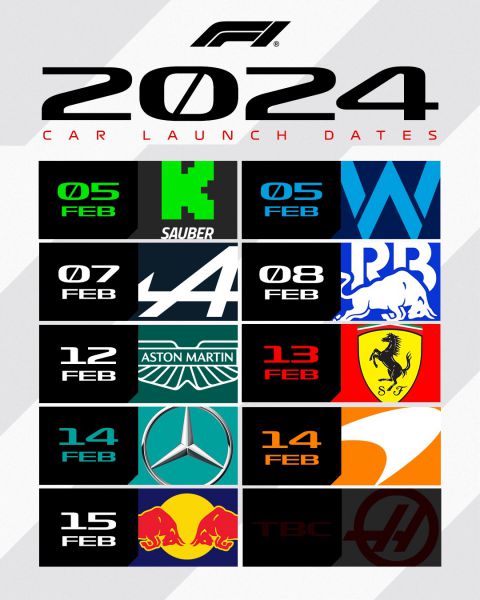 Introductiedata F1 auto's februari 2024