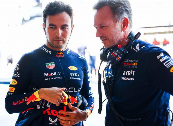 Sergio Pérez en Christian Horner F1 Red Bull Racing