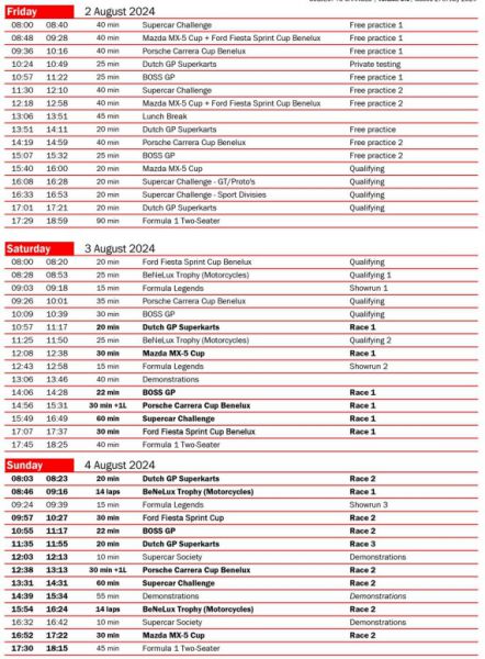 Tijschema Jacks Racing Day