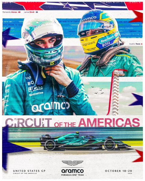 Fernando Alonso en Lance Stroll GP USA Auston COTA poster