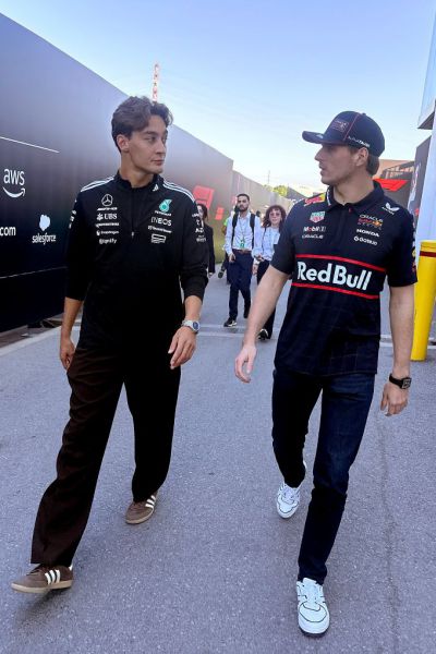 Max Verstappen Red Bull Racing F1 en George Russell Mercedes Grand Prix F1