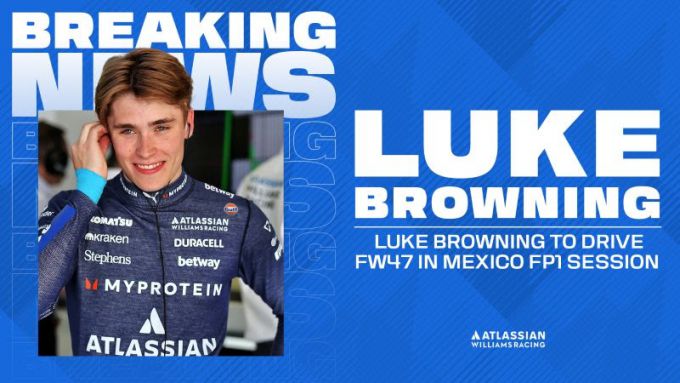 Luke Browning rijdt in de FW47 tijdens de eerste training in Mexico